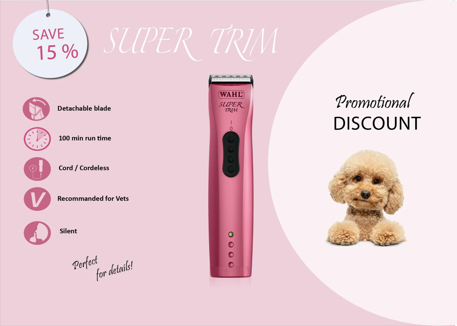 Wahl Super Trim 1592 Cordless Trimmer Berry Pink